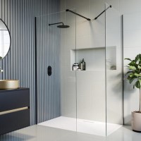 1400x800mm Black Frameless Walk In Shower Enclosure with Shower Tray - Corvus