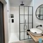 Walk In Shower 800mm Black Grid Framework with 300mm Fixed Panel and Wall Support Bar - Nova