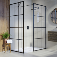 1400x900mm Black Grid Framework Wet Room Shower Screen Enclosure and Shower Tray  - Nova