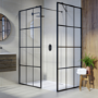 1400x900mm Black Grid Framework Wet Room Shower Screen Enclosure and Shower Tray  - Nova