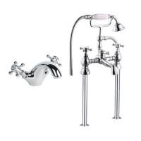 Chrome Freestanding Bath Shower Mixer and Basin Tap Set - Oxford