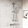 Chrome Thermostatic Round Bar Mixer Shower Set with Slide Rail Kit - Flow