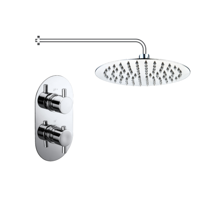 Chrome Single Outlet Wall Mounted Thermostatic Mixer Shower Set With 300mm Shower Head - Flow