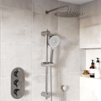 Chrome Dual Outlet Wall Mounted Thermostatic Mixer Shower Set with Hand Shower - Flow