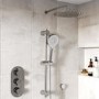 Chrome Dual Outlet Wall Mounted Thermostatic Mixer Shower Set with Hand Shower - Flow