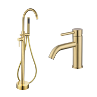 Brass Freestanding Bath Shower Mixer and Basin Tap Set - Arissa