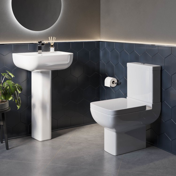 Close Coupled Toilet and Full Pedestal Basin Bathroom Suite - Seren