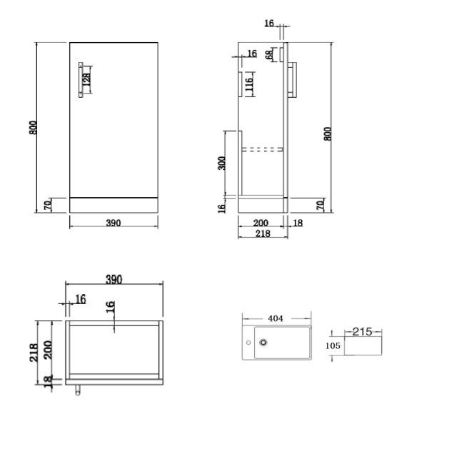 400mm White Cloakroom Freestanding Vanity Unit with Basin and  Black Handle - Ashford