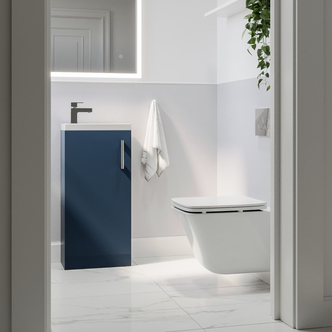 Wall Hung Toilet and Navy Matt Gloss Basin Vanity Unit Cloakroom Suite - Ashford