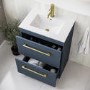 600mm Blue Freestanding Vanity Unit with Basin and Brass Handle - Ashford