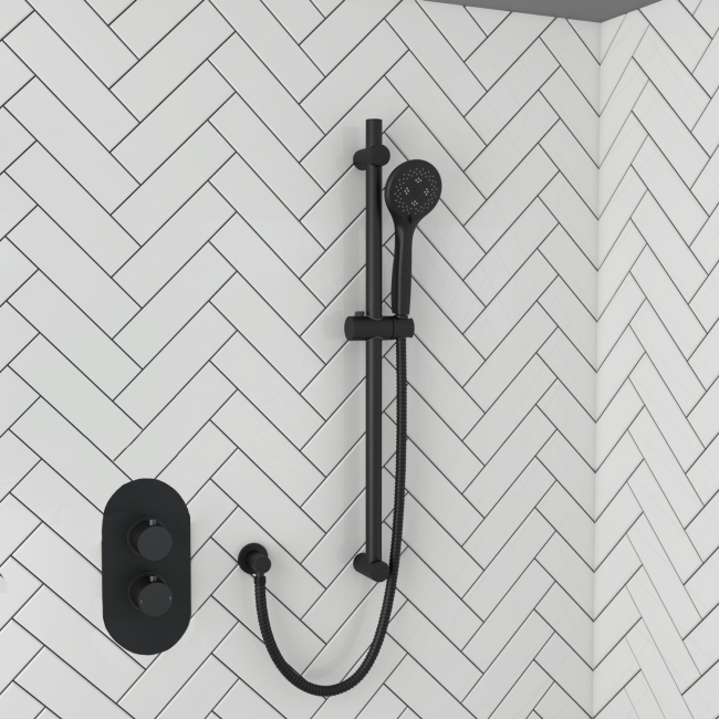 Black Single Outlet Thermostatic Mixer Shower Set with Hand Shower - Arissa