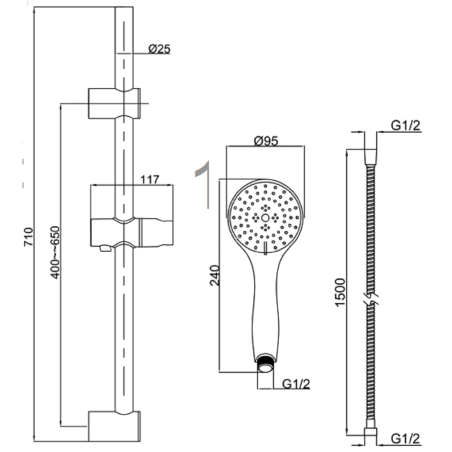 Black Single Outlet Thermostatic Mixer Shower Set with Hand Shower - Arissa