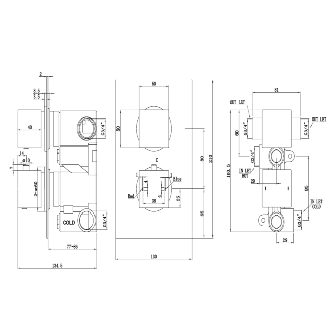 Black Dual Outlet Wall Mounted  Thermostatic Mixer Shower Set with Hand Shower - Zana