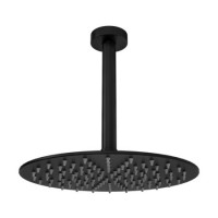 Black 250mm Slim Round Shower Head and Ceiling Arm - Arissa