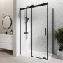 Black 8mm Glass Frameless Rectangular Sliding Shower Enclosure with Shower Tray 1200x800mm - Aquila