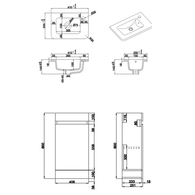 Close Coupled Toilet and White Gloss Basin Vanity Unit Cloakroom Suite - Pendle