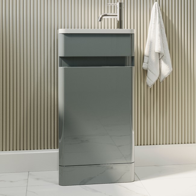 Close Coupled Toilet and Grey Gloss Basin Vanity Unit Cloakroom Suite - Pendle