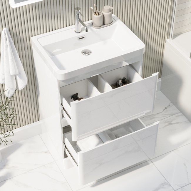 600mm White Freestanding Vanity Unit with Basin - Pendle