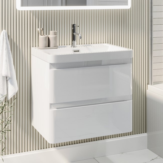 600mm White Wall Hung Vanity Unit with Basin - Pendle