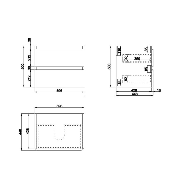 600mm Dark Grey Wall Hung Vanity Unit with Basin - Pendle