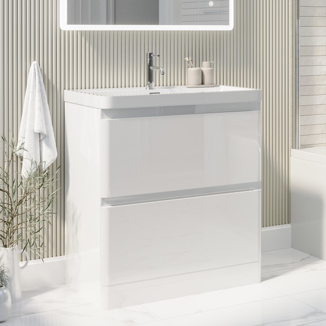 800mm White Freestanding Vanity Unit with Basin - Pendle