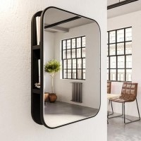 Rectangular Black Mirror with Open Shelving 60 x 80cm- Lyra 