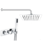 Chrome Dual Outlet Wall Mounted Thermostatic Mixer Shower Set with Hand Shower - Cube