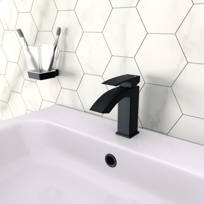 Black Mono Basin Mixer Tap - Wave