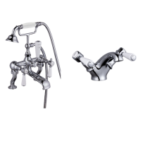 Chrome Bath Shower Mixer and Basin Tap Set - Helston