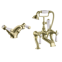 Gold Bath Shower Mixer and Basin Tap Set - Helston