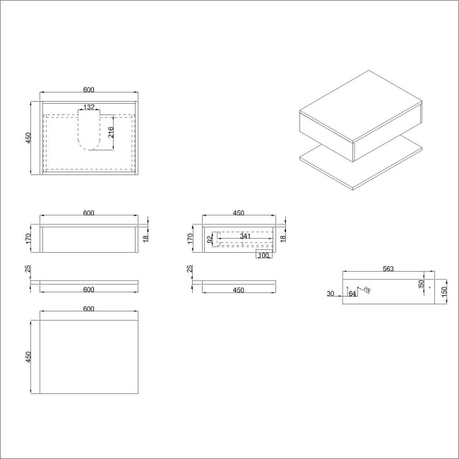 600mm White Wall Hung Countertop Vanity Unit with Brass Basin and Shelves - Lugo