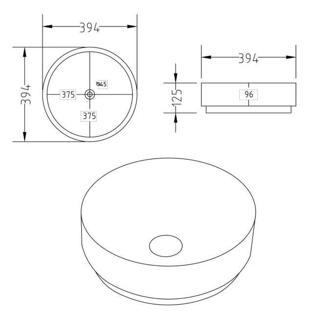 Marble Effect White Round Countertop Basin 390mm - Lorano