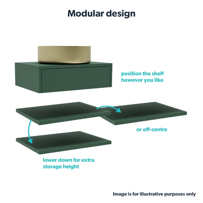 600mm Green Wall Hung Countertop Vanity Unit with Brass Basin and Shelves- Lugo