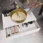 800mm White Wall Hung Countertop Vanity Unit with Brass Basin and Shelves - Lugo