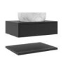 800mm Black Wall Hung Countertop Vanity Unit with White Marble Effect Basin and Shelves - Lugo