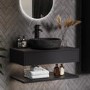 800mm Black Wall Hung Countertop Vanity Unit with Black Marble Effect Basin and Shelves - Lugo