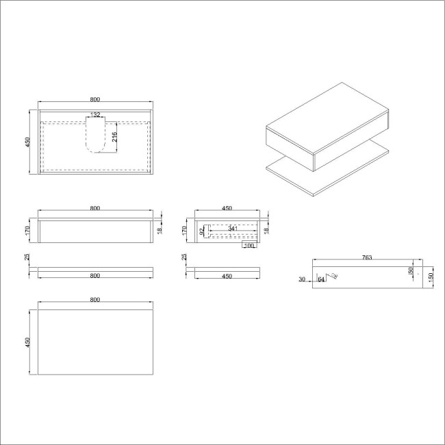 800mm White Wall Hung Countertop Shelves - Lugo