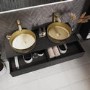 1200mm Black Wall Hung Double Countertop Vanity Unit with Brass Basins and Shelves - Lugo