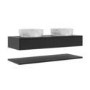 1200mm Black Wall Hung Double Countertop Vanity Unit with White Marble Effect Basins and Shelves - Lugo