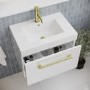 600 mm White Wall Hung Vanity Unit with Basin and Brass Handle - Ashford