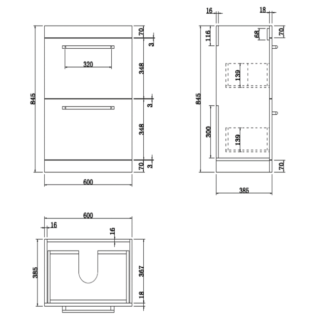 600mm White Freestanding Vanity Unit with Basin and Brushed Handle - Ashford