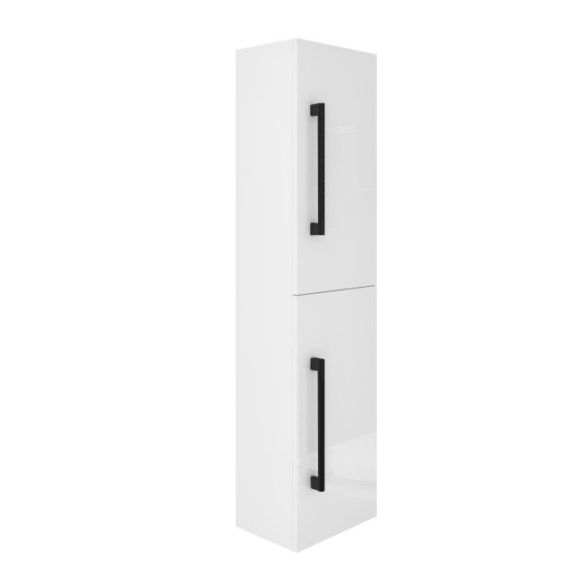 Double Door White  Wall Hung Tall Bathroom Cabinet with Black Handles 350 1400mm- Ashford