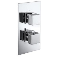 Chrome 2 Outlet Concealed Thermostatic Shower Valve with Dual Control - Cube