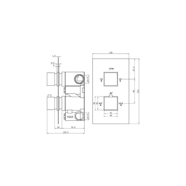 Chrome 2 Outlet Concealed Thermostatic Shower Valve with Dual Control - Cube