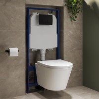 Wall Hung Toilet with Soft Close Seat Matt Black Mechanical Flush Plate with 1160mm Frame & Cistern - Newport