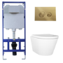 Wall Hung Toilet with Soft Close Seat Brushed Brass Mechanical Flush Plate with 1160mm Frame & Cistern - Newport