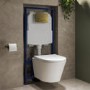 Wall Hung Toilet with Soft Close Seat Brushed Brass Pneumatic Flush Plate 1170mm Frame & Cistern - Newport