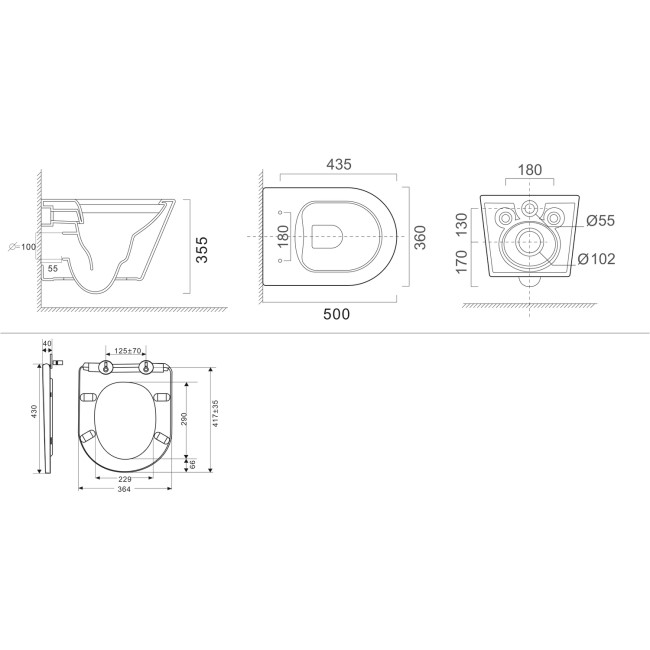 Wall Hung Rimless Toilet with Soft Close Seat - Newport