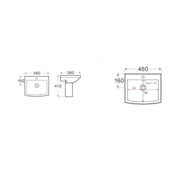 Semi Pedestal and Basin 460mm -  Tabor