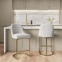 Set of 2 Beige Boucle Kitchen Stools with Brass Legs - Callie